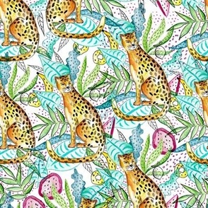 Cheetah Tropical Watercolor Pattern - Novelty - Kids - Safari Pattern - Hand Painted - Fruits - Tropical Pattern - Jungle Pattern - Home Decor - Animals