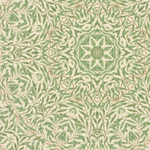 William Morris Inspired Vintage Leaf Pattern Yellow Green 2
