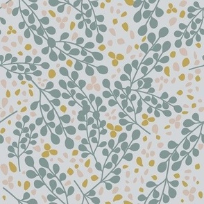 Eucalyptus Leaves and Flower Petals in Sage Green, Pink and Cream