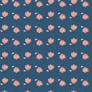 Magnolia Flowers - Hand Drawn Floral Stripes in Pink and Blue // Coordinating Fabric