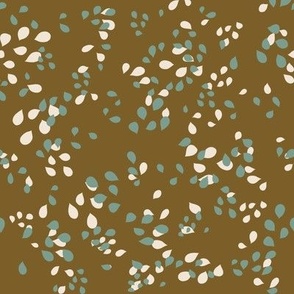 Abstract Flower Petals in Mustard Yellow, Teal and Cream