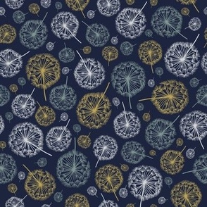 Spring Inspired Dandelions in Navy Blue, Sage Green, Mustard Yellow and White (small)