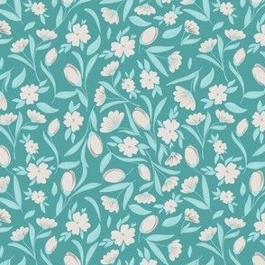 Winding Florals-Small 4"x4"- Teal