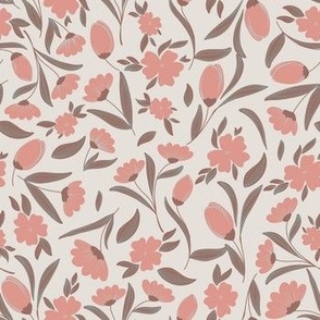 Winding Florals-Medium 7"x7"- Beige