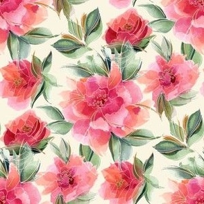 Romantic Watercolor Roses on Ivory - Coordinate