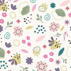 Soft Pastel Playful Floral Doodle Seamless Pattern