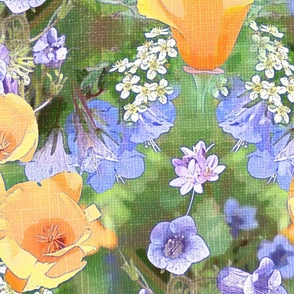 California Wildflowers , Faded Tones, Faux  Linen Texture 