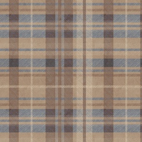 (M-L) Traditional Plaid Textured Denim Brown Khaki
