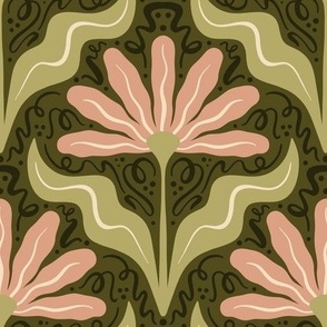 Wavy Daisy // Large  // Pink and Green  // whimsical floral wallpaper