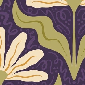 Wavy Daisy // Extra Large  // Amethyst Purple // Modern Art Nouveau Bedding