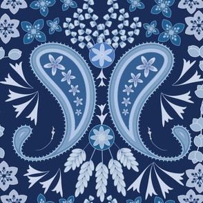 Spring Blue Paisley Floral
