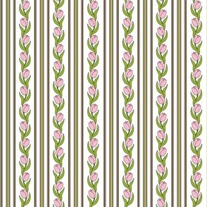 The Miniature Dollhouse Wallpaper: tulips and stripes