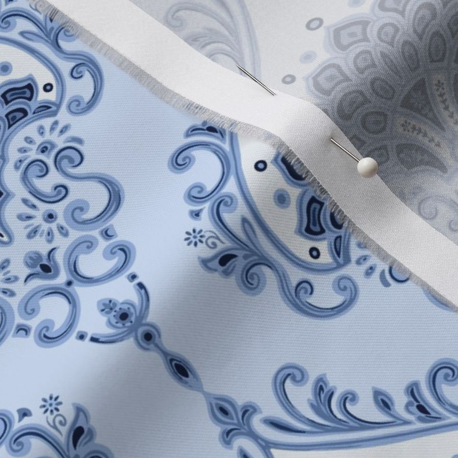 Royal Peacock Damask in Wedgewood Blue - Coordinate