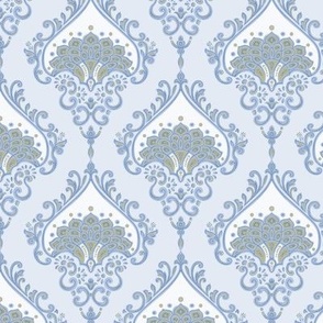 Royal Peacock Damask in Wedgewood Blue and Sage Green - Coordinate