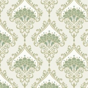 Royal Peacock Damask in Sage Green and Muted Mint - Coordinate