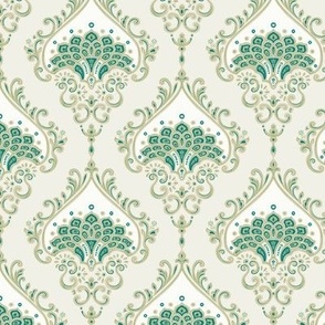 Royal Peacock Damask in Teal and Sage Green - Coordinate