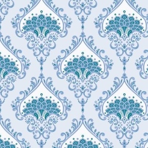 Royal Peacock Damask in Teal and Wedgewood Blue - Coordinate