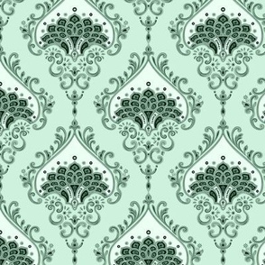 Royal Peacock Damask in Muted Mint