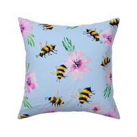 Tumbling Bees on blue - large, 20" repeat