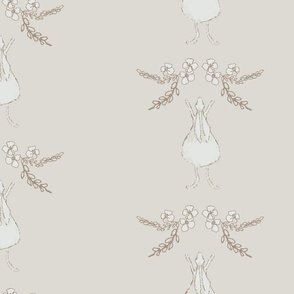 Half-Drop Rabbits with Flowers in Fawn Brown on Off White (LARGE) B23004R03B