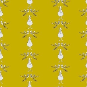 Half-Drop Rabbits with Flowers in Off White on Goldenrod Yellow (MEDIUM) B23004R08A