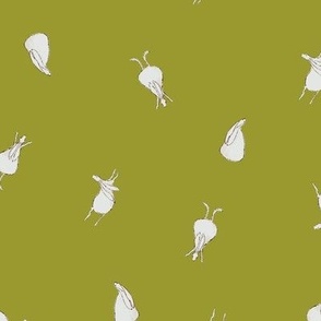 Tossed Rabbits in Off White on Vintage Pea Green (MEDIUM) B23003R06C