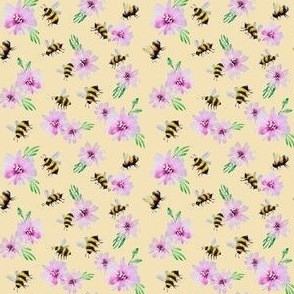Tumbling Bees on yellow - small, 3" repeat