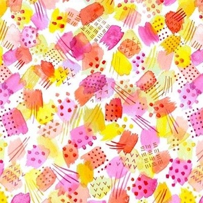 Colorful Abstract Watercolor Pattern - Watercolor Dots - Hand Drawn - home decor - painterly - brush strokes - pink yellow - abstract