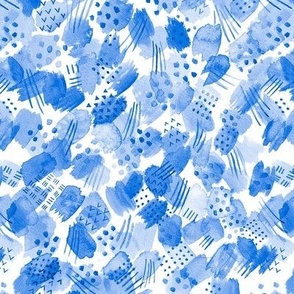 Cobalt Blue Abstract Watercolor Pattern - Watercolor Dots - Hand Drawn - home decor - painterly - brush strokes - blue - abstract