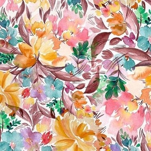Romantic Watercolor Floral - Hand Painting - Botanical Pattern - Cottagecore - Multicolor Floral - Vintage - Hand Drawn - Watercolor - Nursery - Home  Decor
