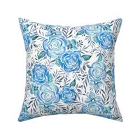 Blue Watercolor Floral Pattern - Botanical Pattern - Cottagecore - White Floral - Vintage - Hand Drawn - Watercolor - Nursery - Home Decor 