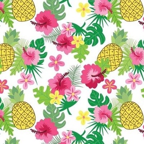 small print // Luau Hibiscus flowers and Pineapples Hawaiian Floral