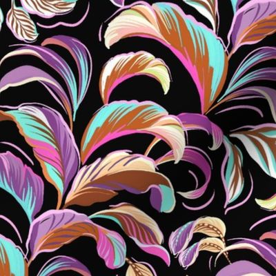 Black and Pink Tropical Banana Leaves