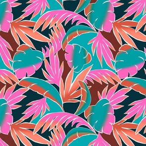 Bold and Graphic Tropical Leaves Teal