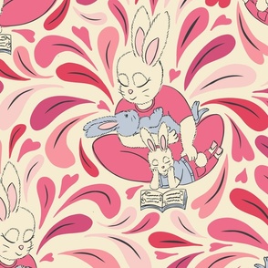 mother rabbit with baby bunnies-pink-large scale