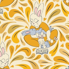 mother rabbit with baby bunnies-yellow-large scale