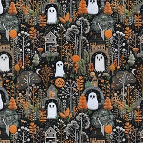 Spooky Ghost Houses Embroidery - Large Scale