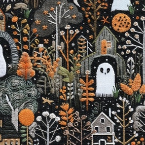Spooky Ghost Houses Embroidery - XL Scale