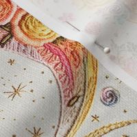 Pastel Rainbow Crescent Moon Embroidery Beige BG Rotated - Large Scale