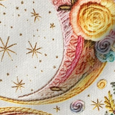 Pastel Rainbow Crescent Moon Embroidery Beige BG Rotated - XL Scale