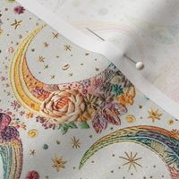 Pastel Rainbow Crescent Moon Embroidery Beige BG - Small Scale