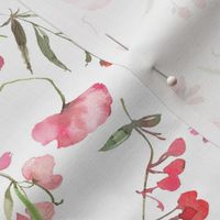 14" A beautiful cute pink midsummer flower garden with pink wildflowers peas,and grasses on white background-for home decor Baby Girl   and  nursery fabric perfect for kidsroom wallpaper,kids room