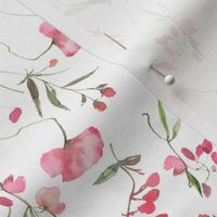 10" A beautiful cute pink midsummer flower garden with pink wildflowers peas,and grasses on white background-for home decor Baby Girl   and  nursery fabric perfect for kidsroom wallpaper,kids room