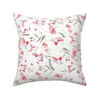 Turned left 18" A beautiful cute pink midsummer flower garden with pink wildflowers peas,and grasses on white background-for home decor Baby Girl   and  nursery fabric perfect for kidsroom wallpaper,kids room