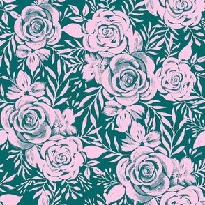 Green Pink Floral - Romantic Floral - Botanical Pattern - Cottagecore - White Floral - Vintage - Hand Drawn - Watercolor - Nursery - Home Decor Pattern