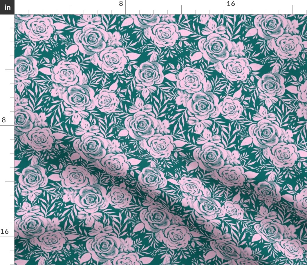 Green Pink Floral - Romantic Floral - Botanical Pattern - Cottagecore - White Floral - Vintage - Hand Drawn - Watercolor - Nursery - Home Decor Pattern