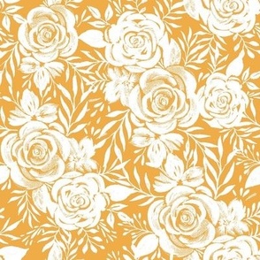 Gold Floral - Romantic Floral - Botanical Pattern - Cottagecore - White Floral - Vintage - Hand Drawn - Watercolor - Nursery - Home Decor Pattern 