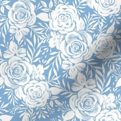 Light Blue Floral - Romantic Floral - Botanical Pattern - Cottagecore - White Floral - Vintage - Hand Drawn - Watercolor - Nursery - Home Decor Pattern
