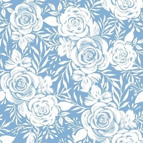 Light Blue Floral - Romantic Floral - Botanical Pattern - Cottagecore - White Floral - Vintage - Hand Drawn - Watercolor - Nursery - Home Decor Pattern