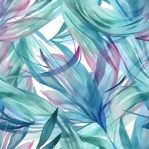 Blue Green Purple Soothing Leaves - Large Scale Watercolor Design